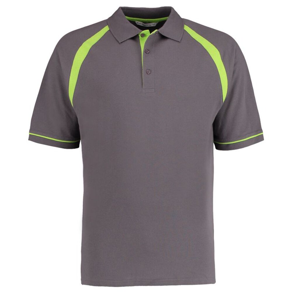 Kustom Kit Oak Hill Mens Polo Shirt / Charcoal/ Lime